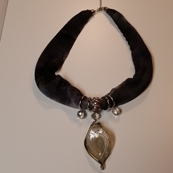 Grey/Silver Accented & Jewel Scarf Necklace - Picture 3 of 3